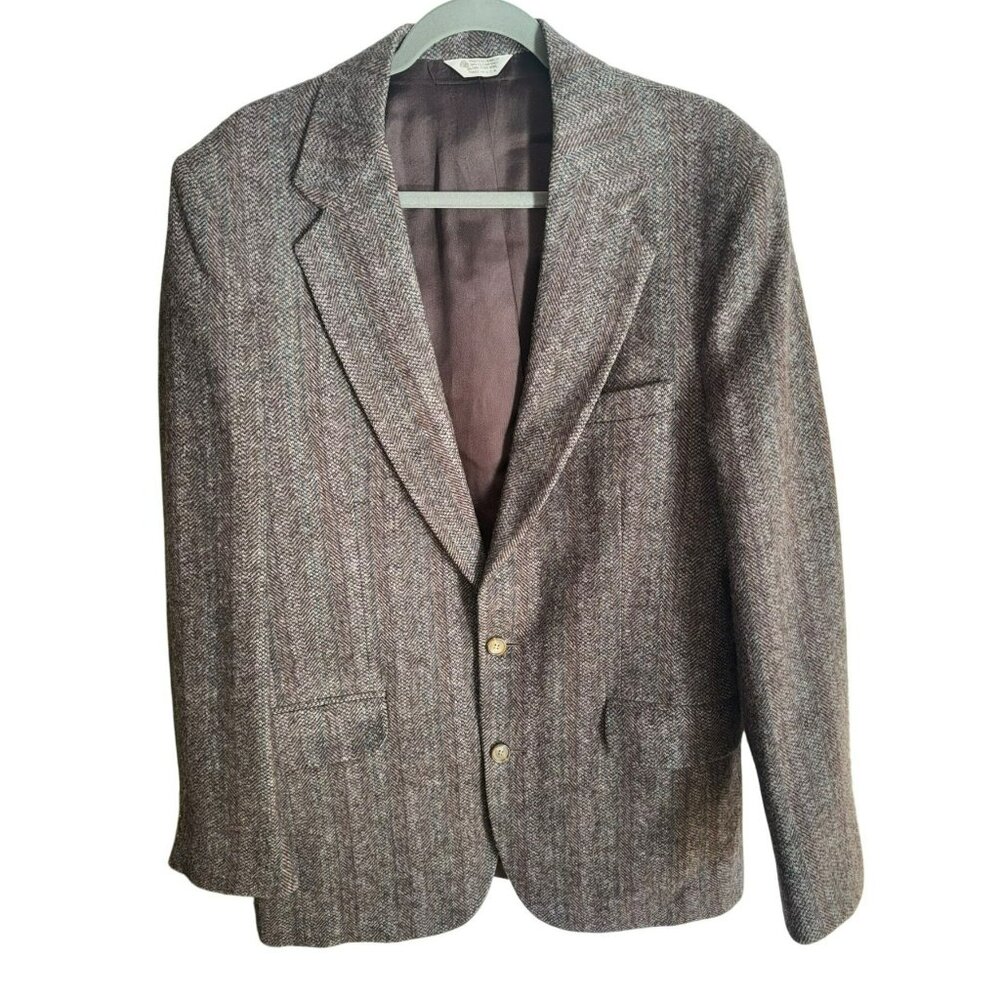 VTG Hunt Valley Gentlemens Wool Blazer Brown Herringbone Jacket 42L Classic